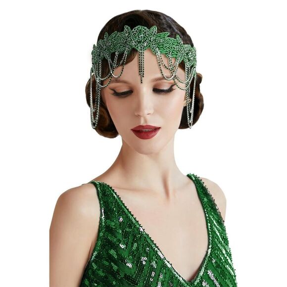 NWT 1920s Beaded Rhinestone Headband Flapper Gatsby - Picture 5 of 8
